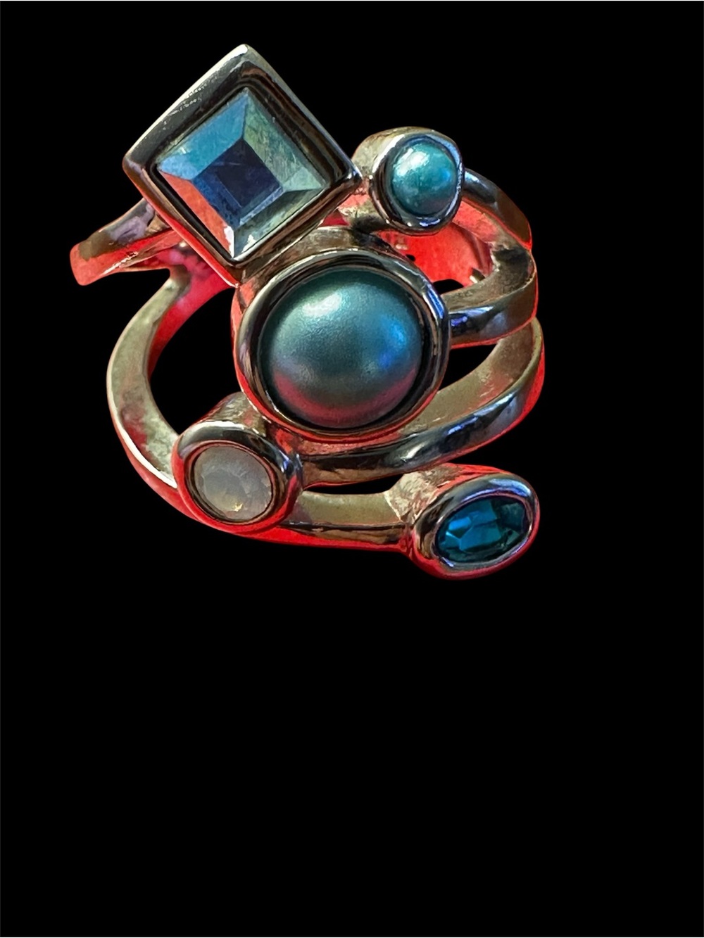 Lia Sophia Silver Multi-Blue Cabochon & Crystal Statement Ring - Picture 6 of 11